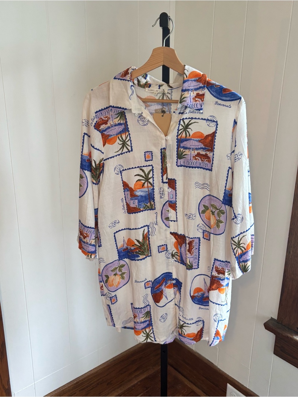 Label of Love La Dolce Vita Linen Blend Shirt Dress Womens S NWT *NOTE